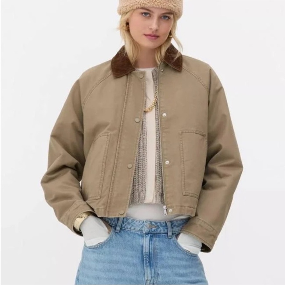NWT Hunter Oversized Chore Barn Jacket Coat Tan Cropped Short Boxy